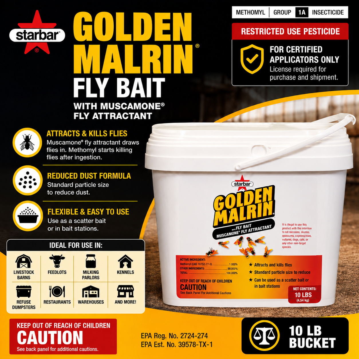 Golden Malrin Muscamone Fly Bait - 10 Lbs. | Applicator's License Required