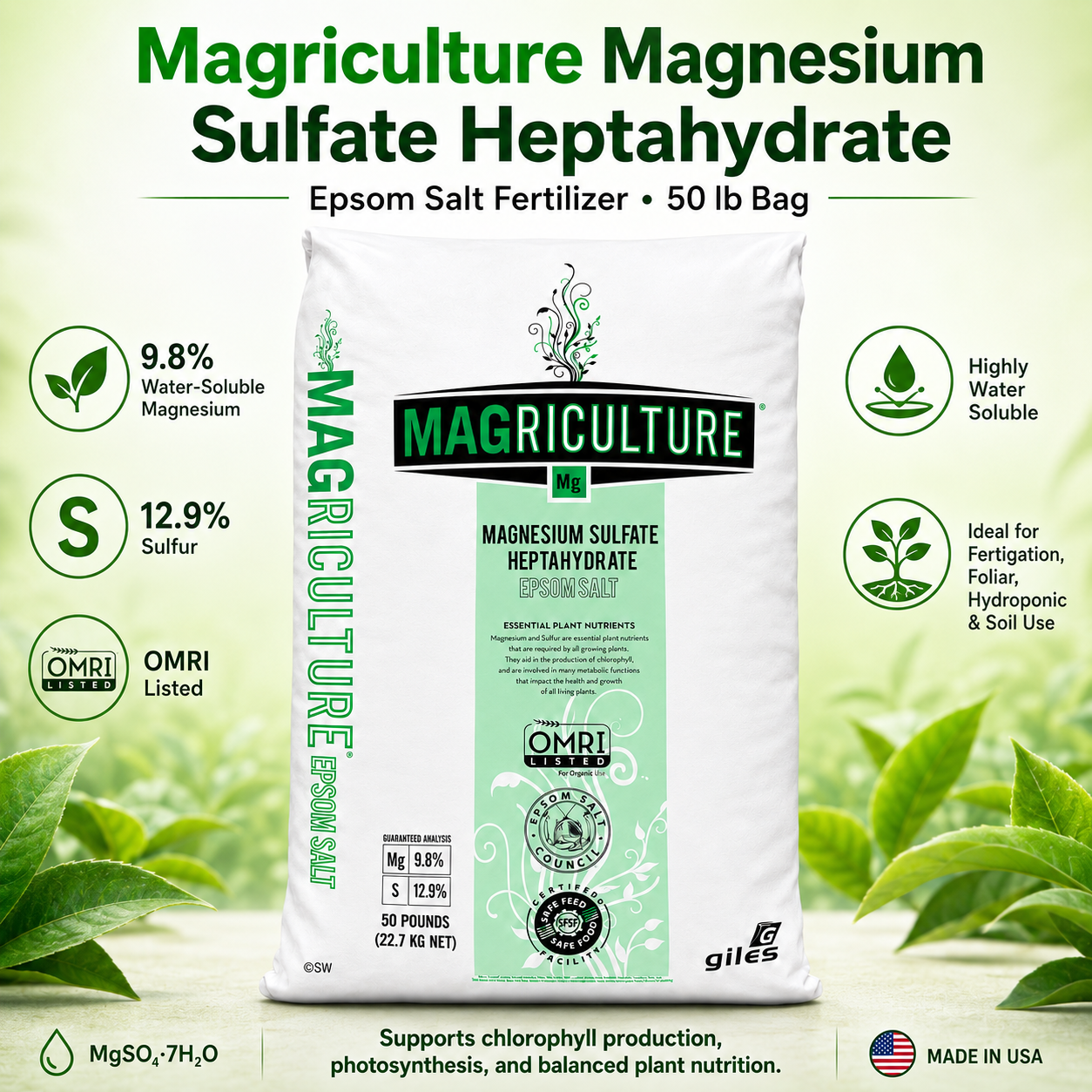 Magriculture Magnesium Sulfate Heptahydrate Epsom Salt Fertilizer - 50 Lbs.