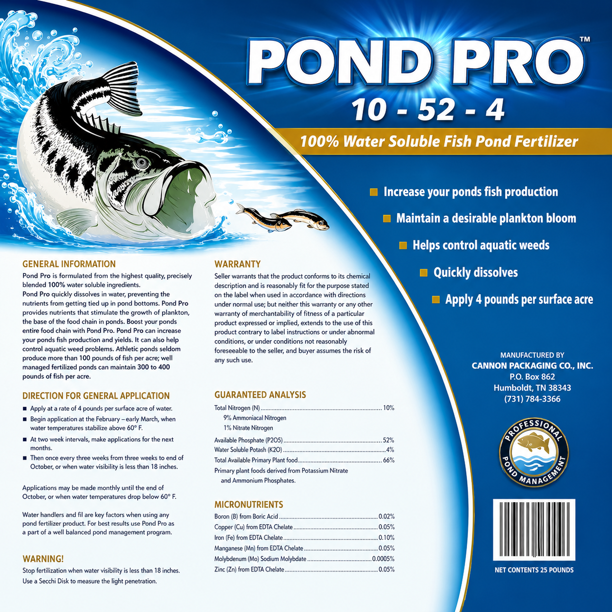 Pond Pro 10-52-4 Water Soluble Fish Pond Fertilizer - 25 Lbs. - Seed World