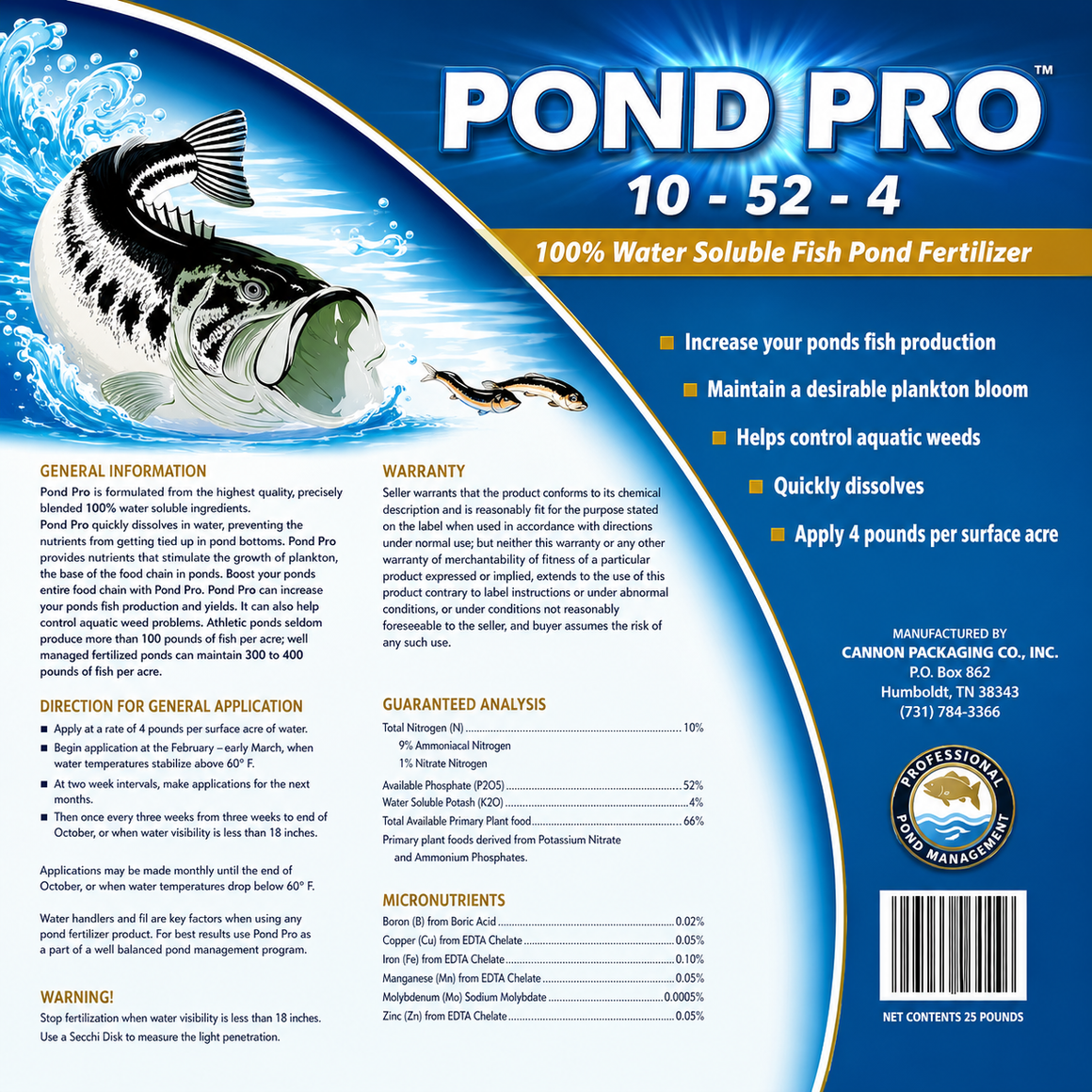 Pond Pro 10-52-4 Water Soluble Fish Pond Fertilizer - 25 Lbs. - Seed World