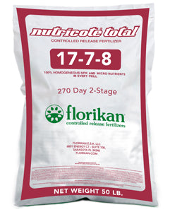 Florikan with Nutricote Total 17-7-8 270 Day 2 Stage Fertilizer - 50 lbs.