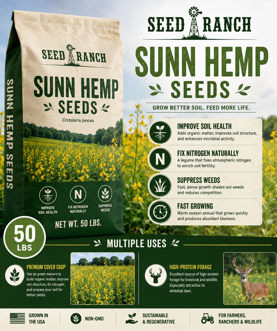 buy hemp seeds for planting Seed Ranch Sunn Hemp Raw Seeds