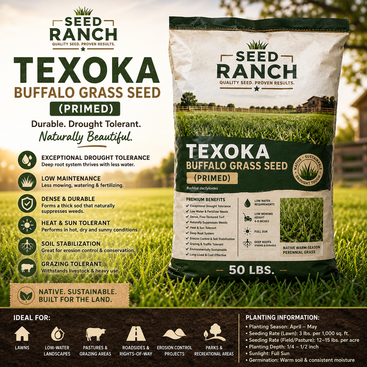 Texoka Buffalo Grass Seed (Primed)