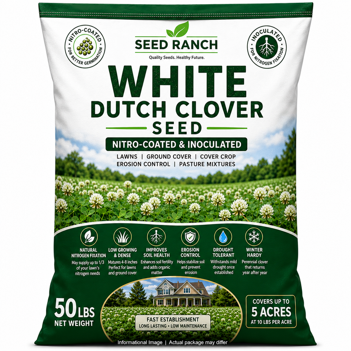 White Dutch Clover Seed Nitro-Coated & Inoculated