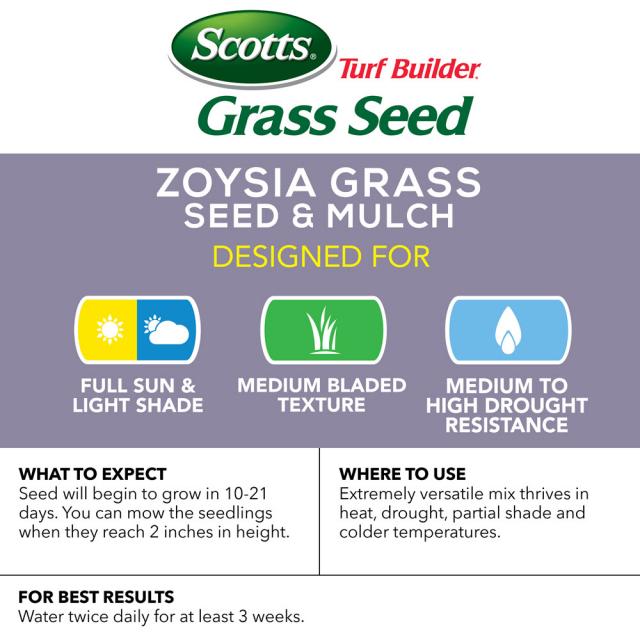 planting scotts grass seed Scotts Turf Builder Zoysia Grass Seed & Mulch Makes a Luxurious Low Maintenance Lawn.– Seed World