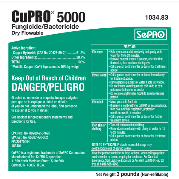 CuPRO 5000 DF Fungicide Bactericide - 3 Lbs.– Seed World