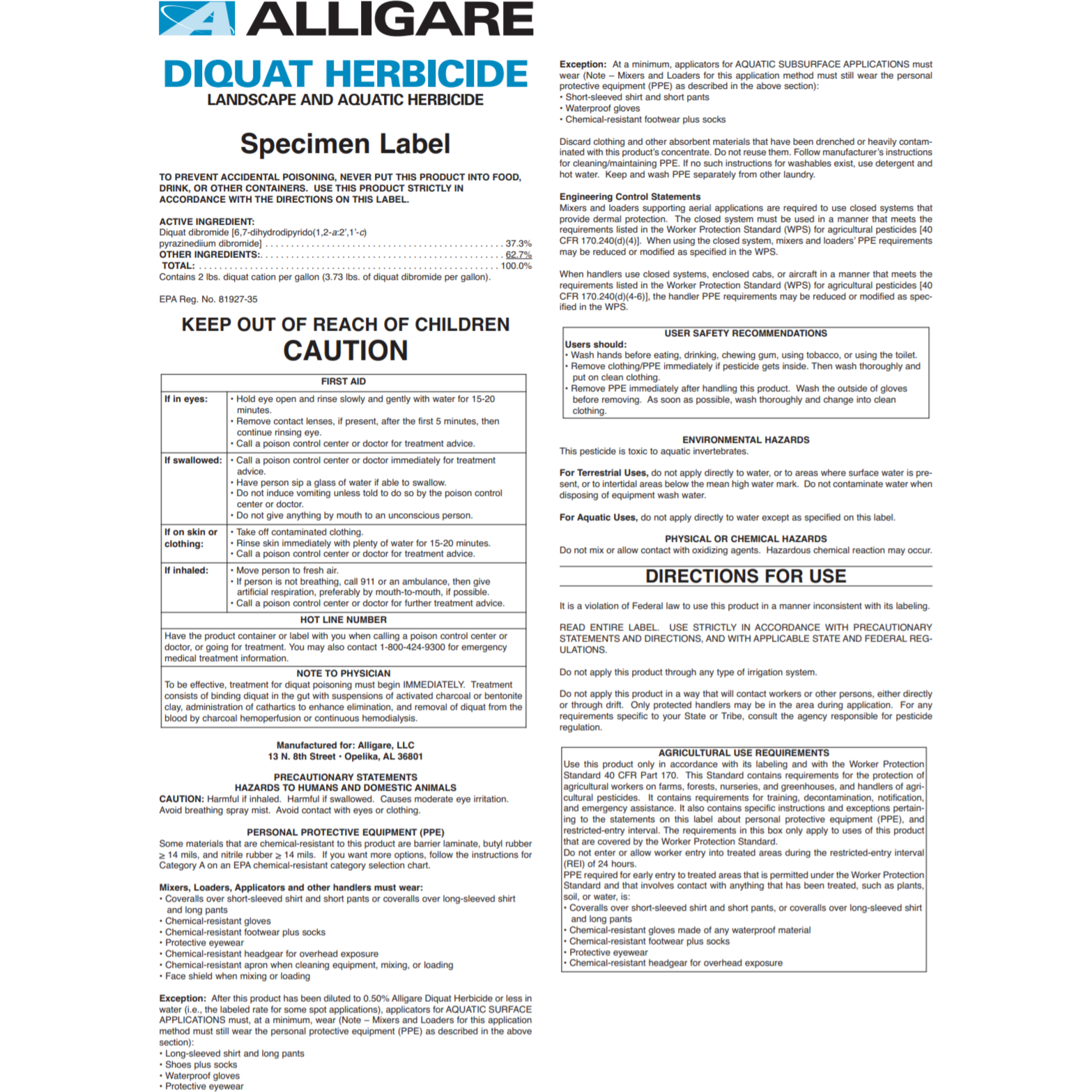 alligare herbicide label Alligare Diquat Herbicide– Seed World